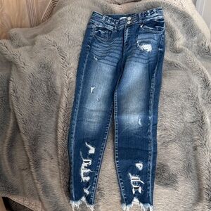 KanCan Distressed Ankle Jeans in Dark Blue